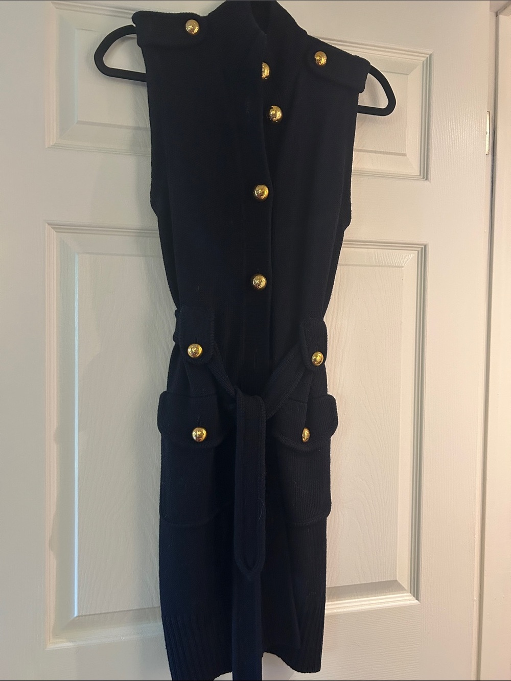 Tory Burch Black Sleeveless Knit Jumpsuit with Gold Buttons